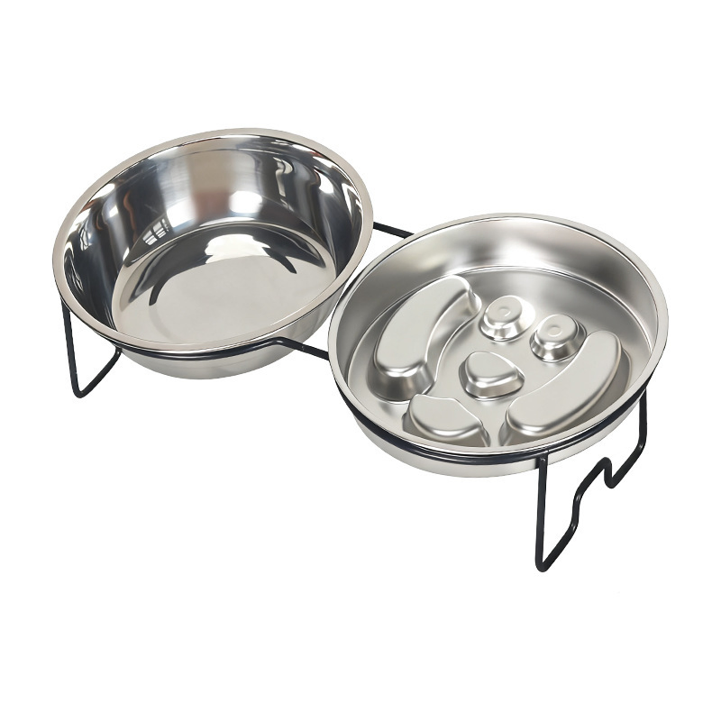 Stainless Steel Raised Pet Feeder with 2 Bowls and Metal Stand