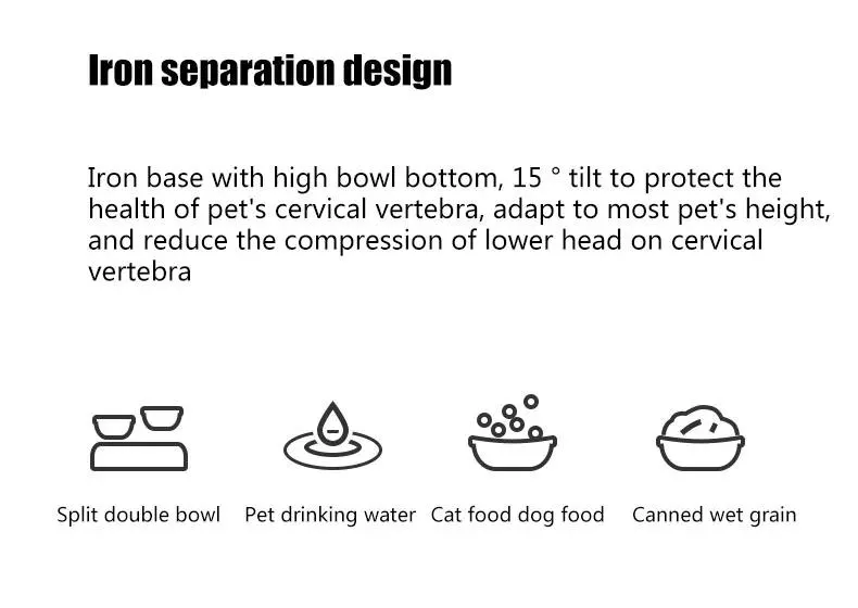 Removable 15 Tilted Elevated Pet Cat Dog Food and Water Bowls Set with Iron Stand