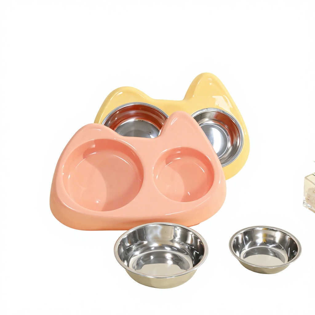Pet Bowls Feeders Portable Eco-Friendly Modern Stainless Steel Rounded Two-in-One Slow Feeding Anti-Choking Outdoor Small