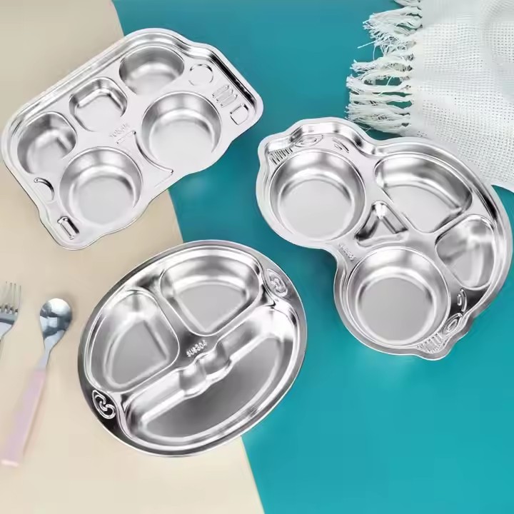 Stainless Steel Divided Kids Square Dinner Lunch Dining Plates