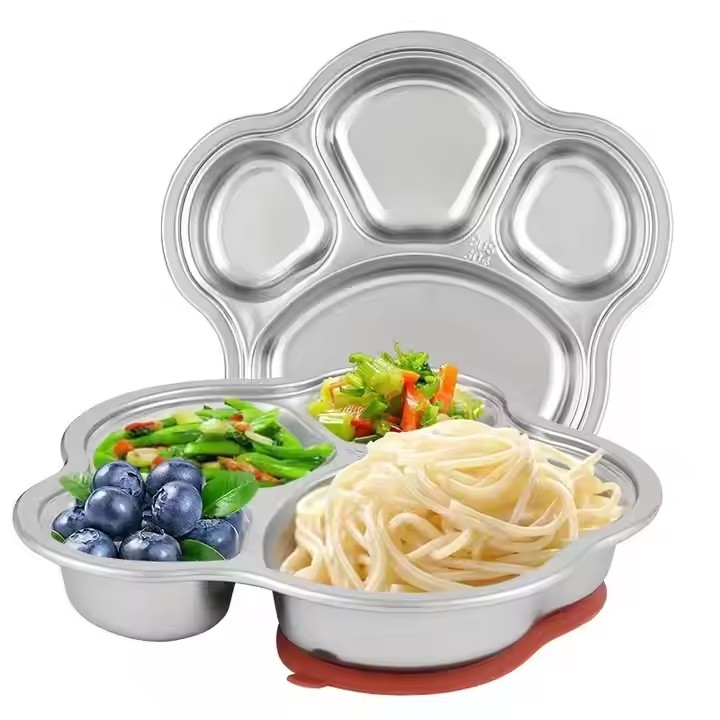 Stainless Steel Divided Kids Square Dinner Lunch Dining Plates Wholesale With Dividers Compartment Baby Plate Tray for School