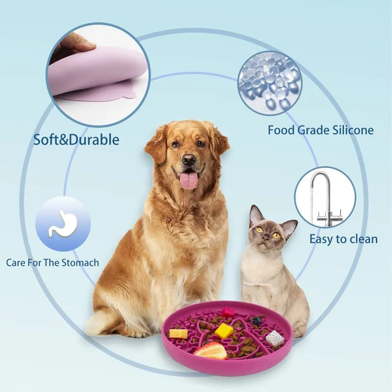 Silicone Slow Feeder Bowl for Dogs and Cats Non Slip Puzzle Feeder