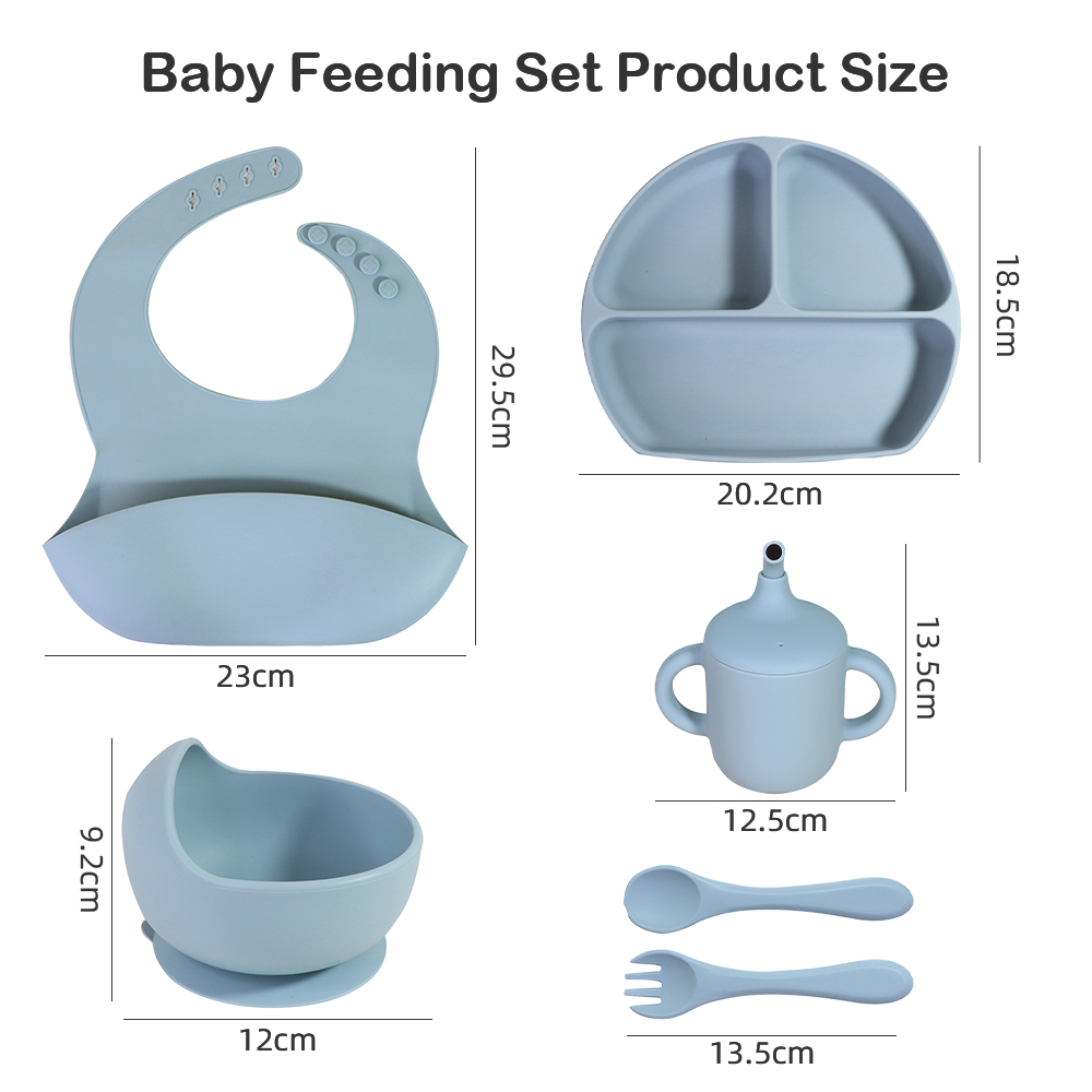 6 In 1 Baby Products Silicone Table Mat Plate Bowl Spoon Fork Sippy Cup Tableware Silicone Baby Feeding Sets Baby Dining Set