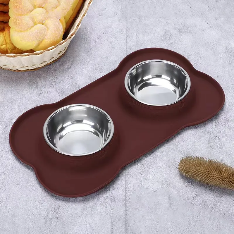 Elevated Whisker Friendly Tilted Flat Silicone Double Feeder Bowl