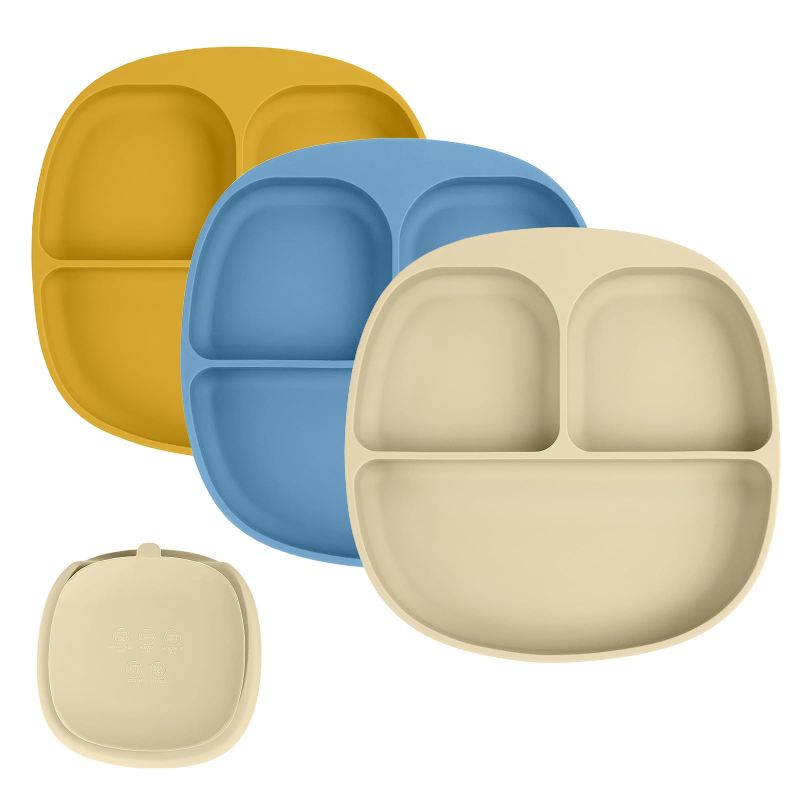 New BPA-Free Silicone Divided Grip Dish Unbreakable Silicone Divided Suction Toddler Plates Divided Baby Plates with Suction