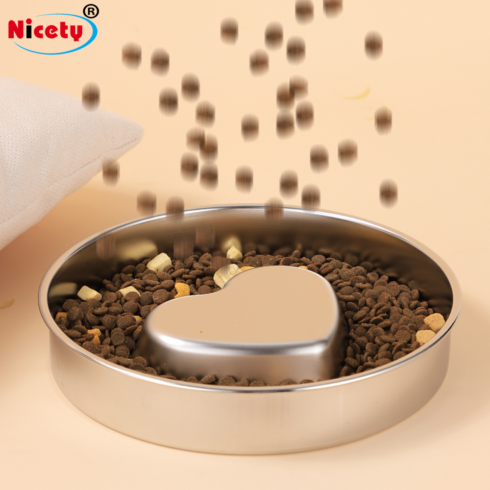 Eco-friendly 985ml Stainless Steel Silver 22cm Dog Bowl Love Style Slow Feeder Durable &amp; Chew-proof Food and Water Dishes