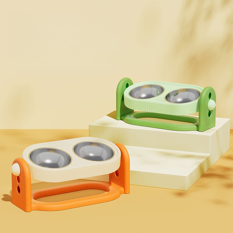 Adjustable Height Elevated Dog Cat Feeder PP Bowls Dual Tilted Easy To Clean Indoor Outdoor Travel Small Medium Large Pets