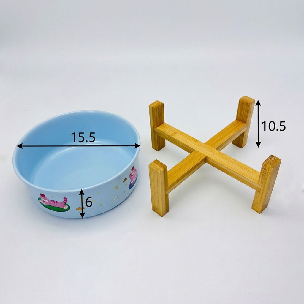 15 Inch Elevated Dog Bowl With Stand Foldable Metal Pet Feeder With Bamboo Base Eco-Friendly Kitchen Use For Large Medium Dogs