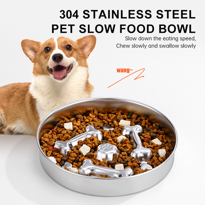 Wholesale 304 Stainless Steel Pet Slow Food Bowl Durable Thick Dog Stainless Steel Bowl