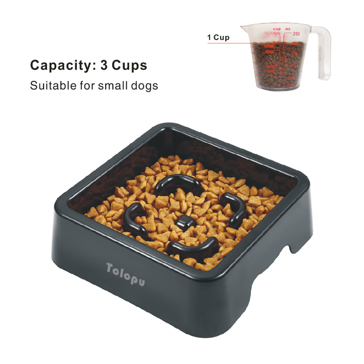 New Style Raised Slow Feed Eco-Friendly Square Dog/Cat Food Water Bowl 2-in-1 Durable Plastic Non-Slip Waterproof Easy-to-Clean