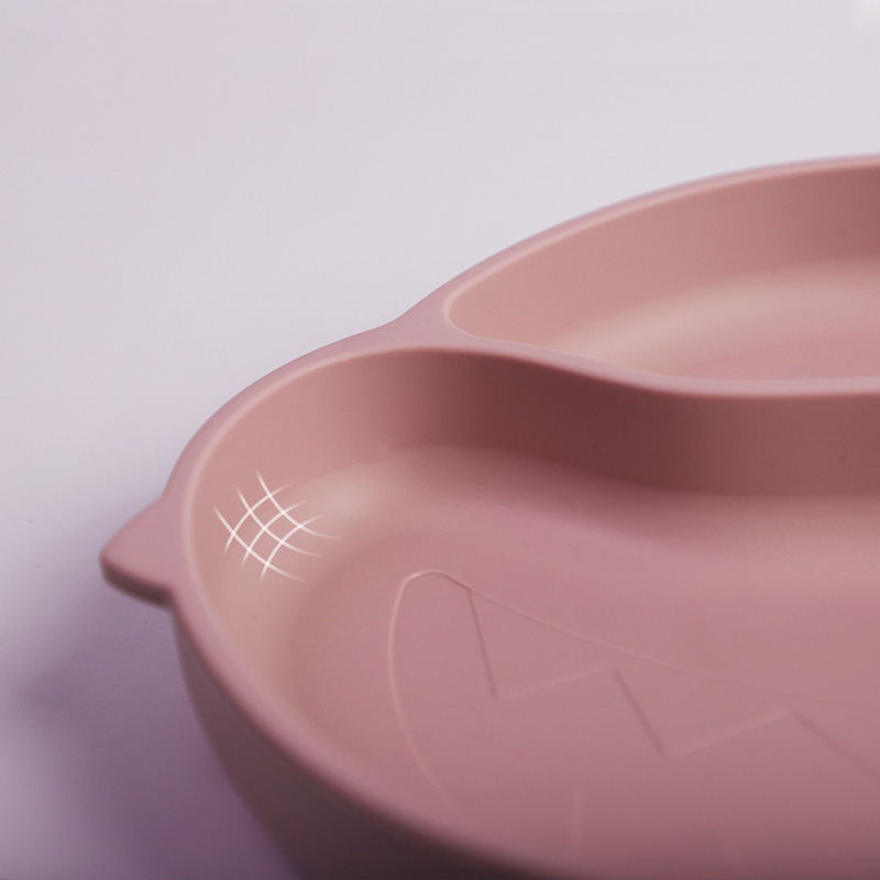 Es-Pro ODM/OEM Custom BPA Free Food Grade Silicone Baby Kids Training Feeding Shark Suction Divided Dish Plate Multi-Certified