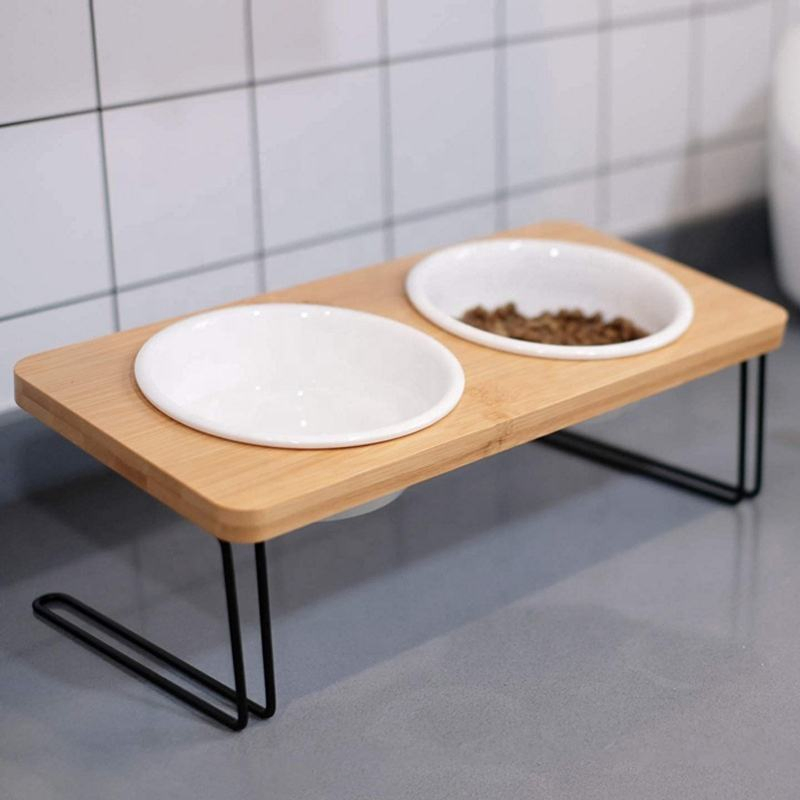 Elevated Cat Ceramic Bowls Stand for Food and Water Tilted Feeding Position