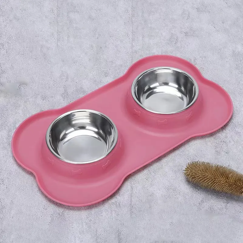 Elevated Whisker Friendly Tilted Flat Silicone Double Feeder Bowl