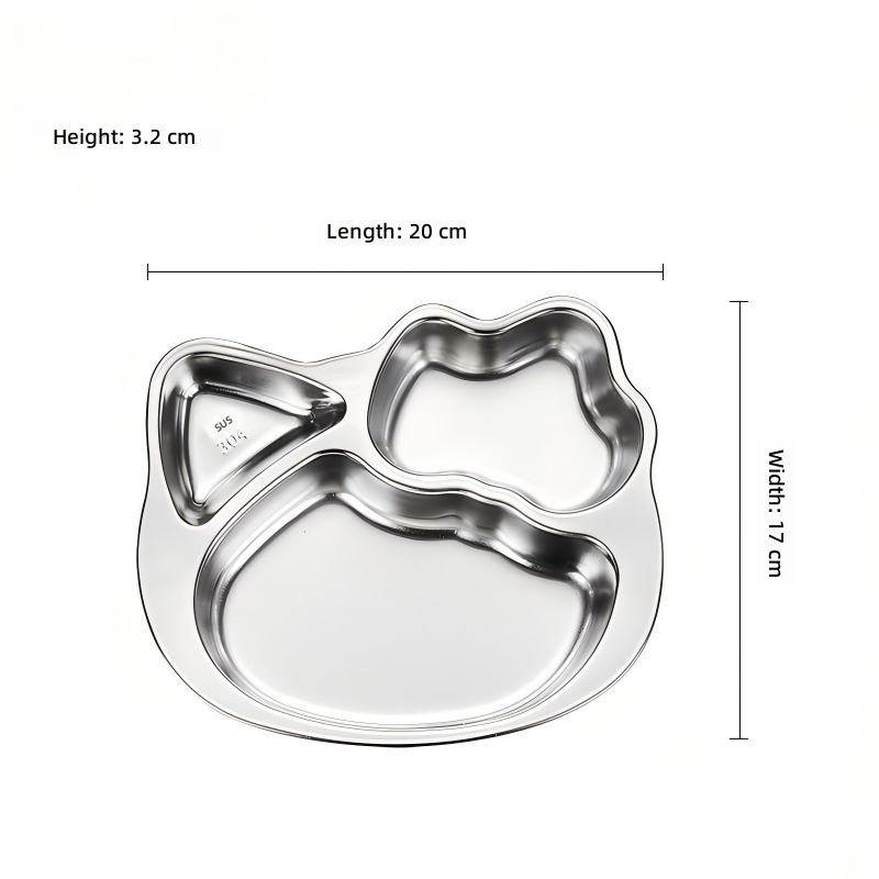 Cartoon Design Children's Stainless Steel Rectangle Baby Feeding Set Dinner Plate Divided Red Eco-Friendly Dishwasher Safe