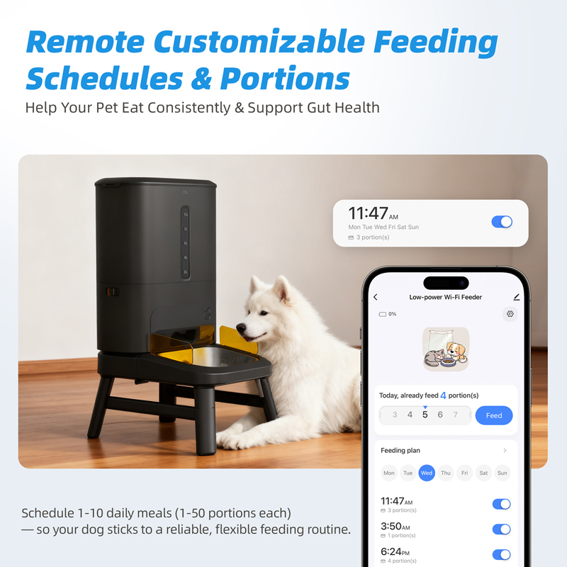 OEM 15L Wifi Large Dog Automatic Dog Feeder With Timer App Raised Dog Food Dispenser Visible Window Elevate Smart Pet Feeder