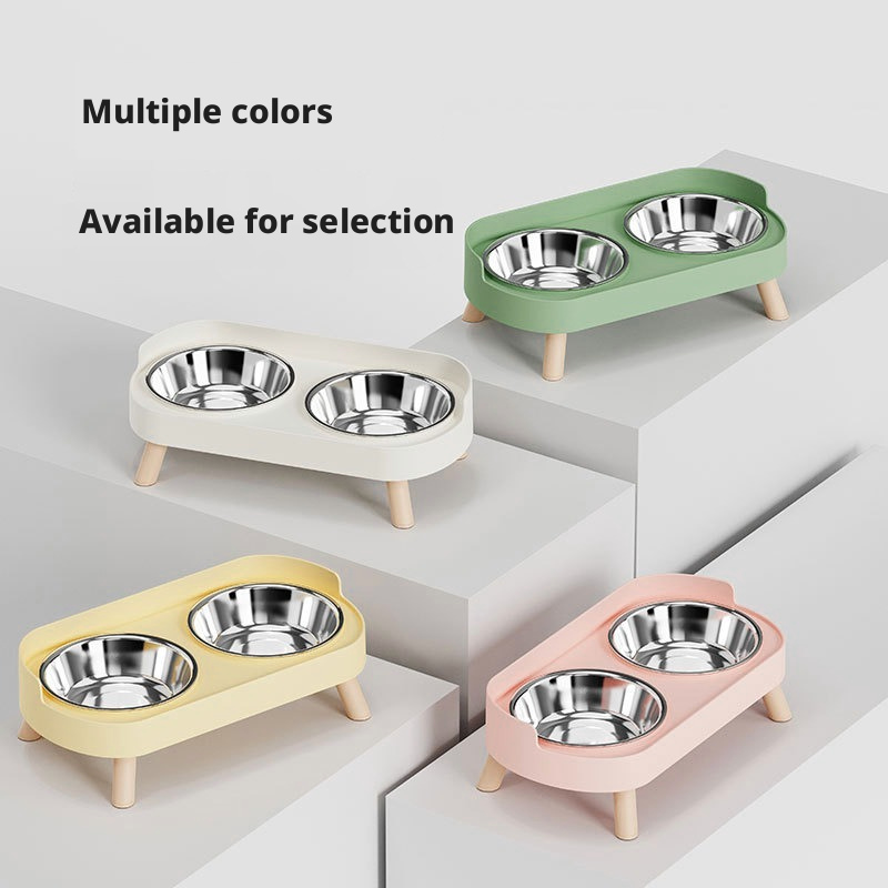 Stainless Steel Eco-Friendly 2 In 1 Raised Pet Bowl Set Double Cat Dog Feeder Anti Slip Slow Eating Dish Elevated Stand
