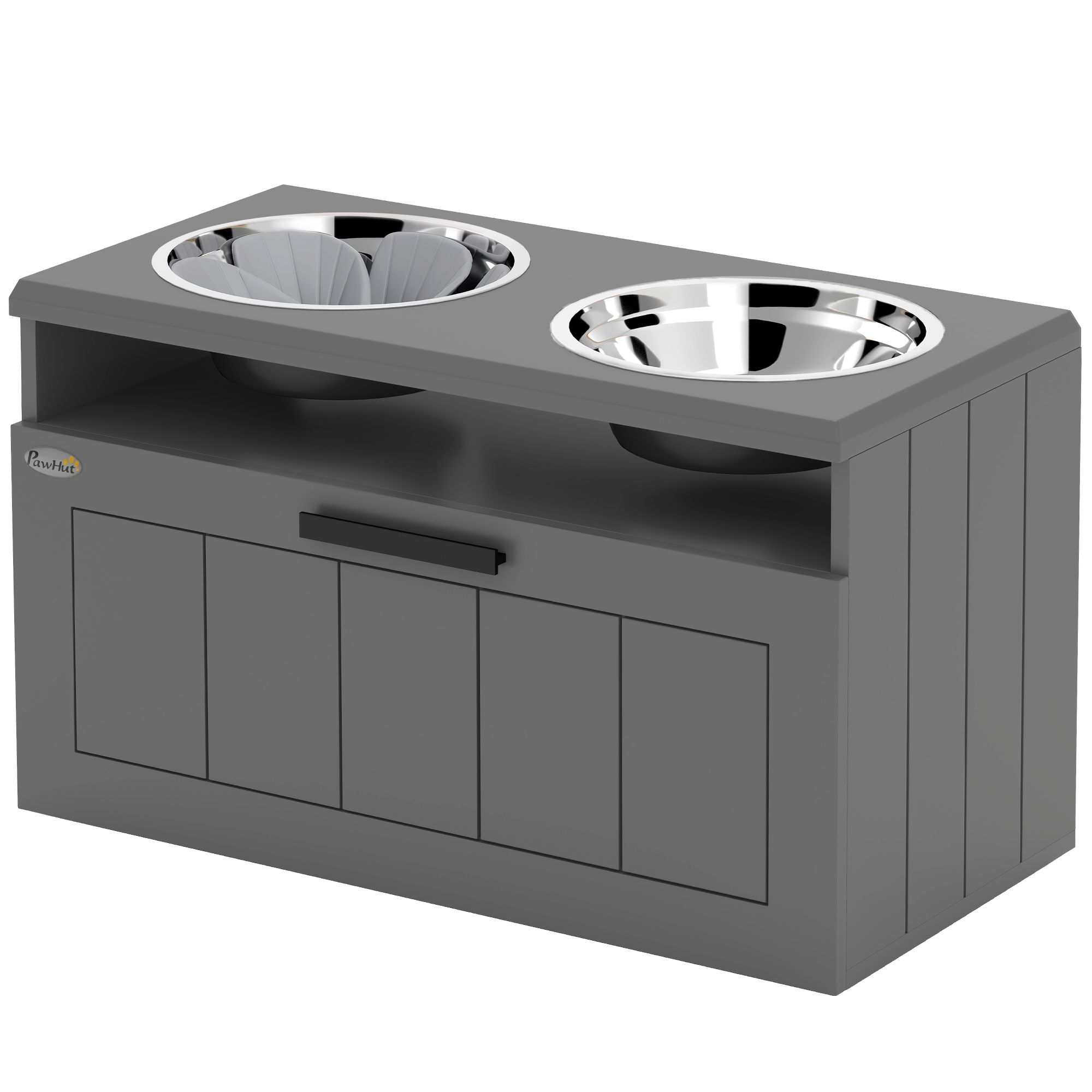Large Breed Elevated Dog Bowls with Storage Drawer Slow Feeder Mat and 2 Stainless Steel Bowls for Puppies &amp; Adult Dogs