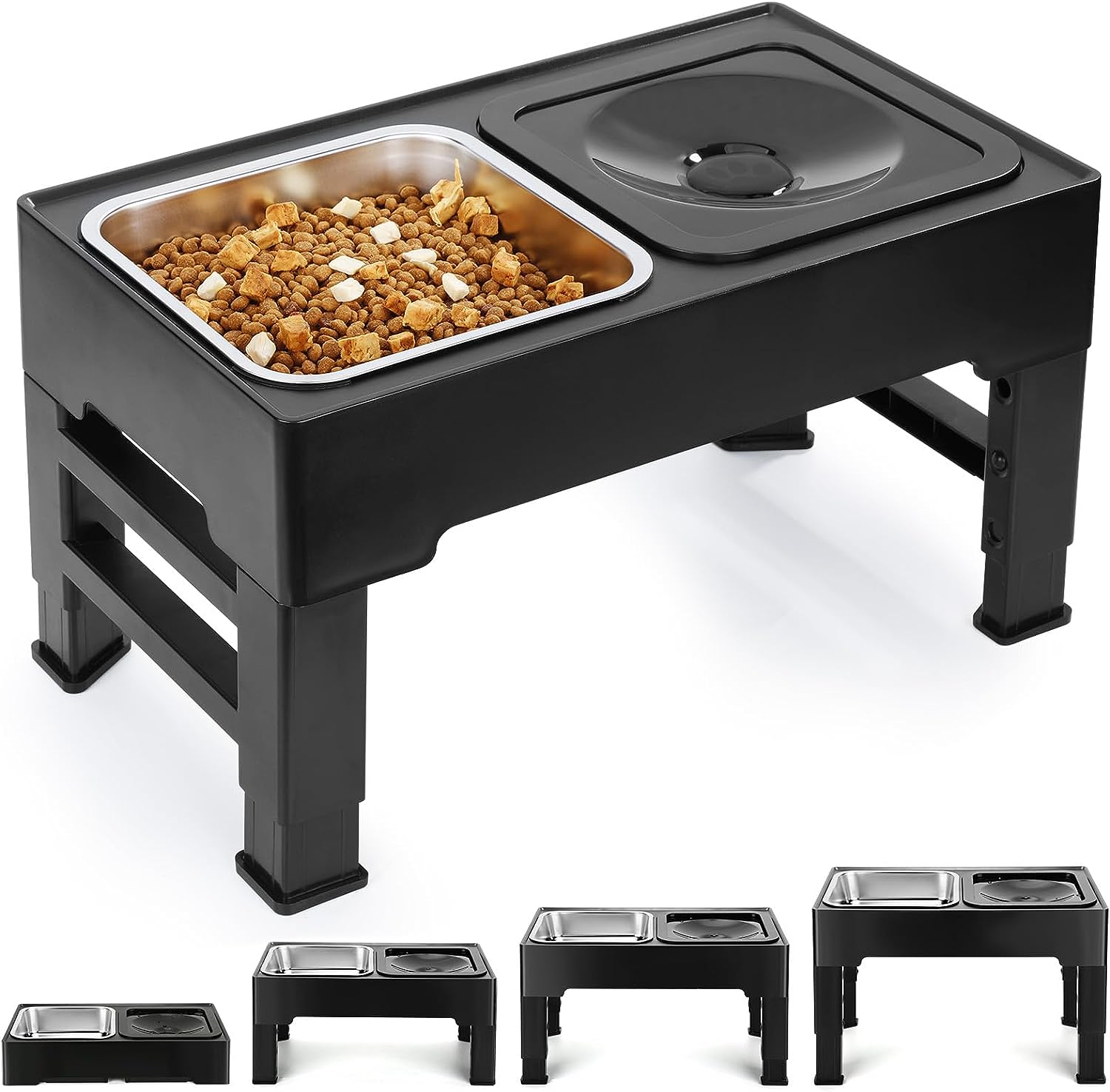 2-in-1 Elevated Slow Feeder Dog Bowls 4 Height Adjustable Raised Dog Bowls with No Spill Water Bowl