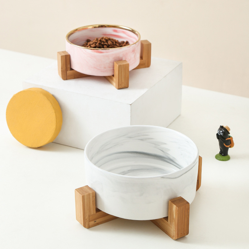 New Design Pet Food Bowl 400ml 850ml Pet Feeding With Wood Stand Bowl Ceramic Dog Cat Bowl