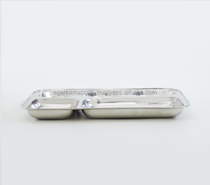 Stainless Steel Multi-Compartment Dinner Plate | School &amp; Canteen Thali, Easy to Clean | Wholesale Bulk Supply from India