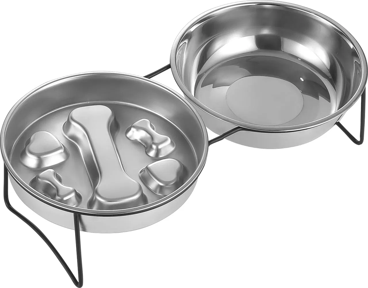 Stainless Steel Raised Pet Feeder with 2 Bowls and Metal Stand