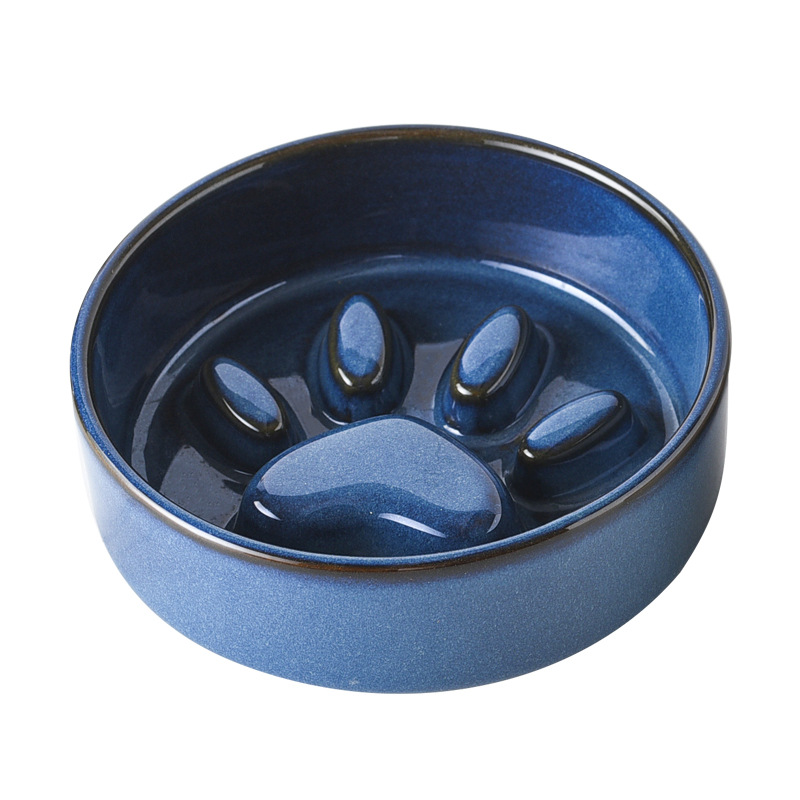 Japanese Style Solid Ceramic Pet Cat &amp; Dog Bowl Slow Feeder Anti-Choke Anti-Tip Eco-Friendly Non-Slip Leak Proof Bowl