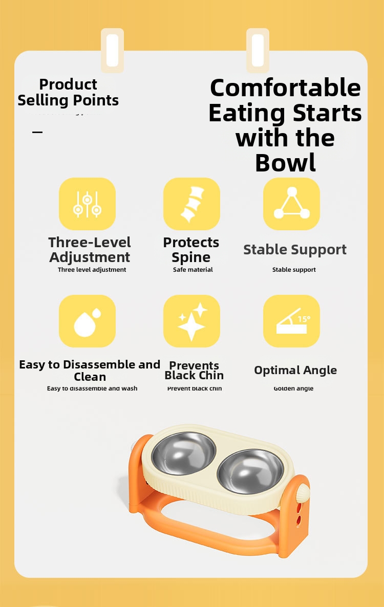 Adjustable Height Elevated Dog Cat Feeder PP Bowls Dual Tilted Easy to Clean Indoor Outdoor Travel Small Medium Large Pets