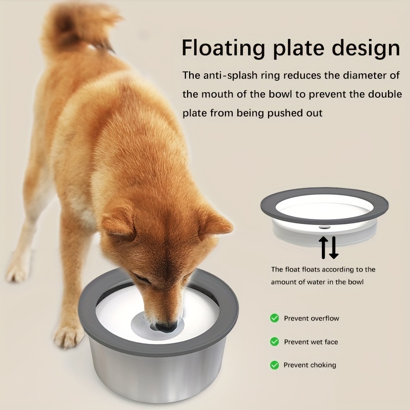 No Spill Dog Water Bowl 70oz Stainless Steel Slow Water Feeder with Floating Disk Anti Splash for Large Dogs