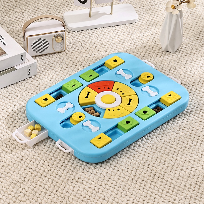Puzzle Maze Treat Dispensing Dog Toy with Sliding Cups and Hide Holes for IQ Training, Interactive Dog Puzzle Feeder