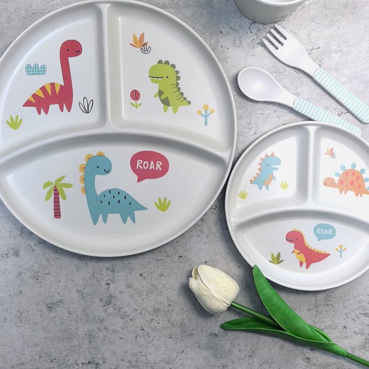 Kids Unbreakable Toddler Independent Feeding Plate Baby Dishes Set Divided Plates Bowls Cups Cutlery Compartments Snack Platter