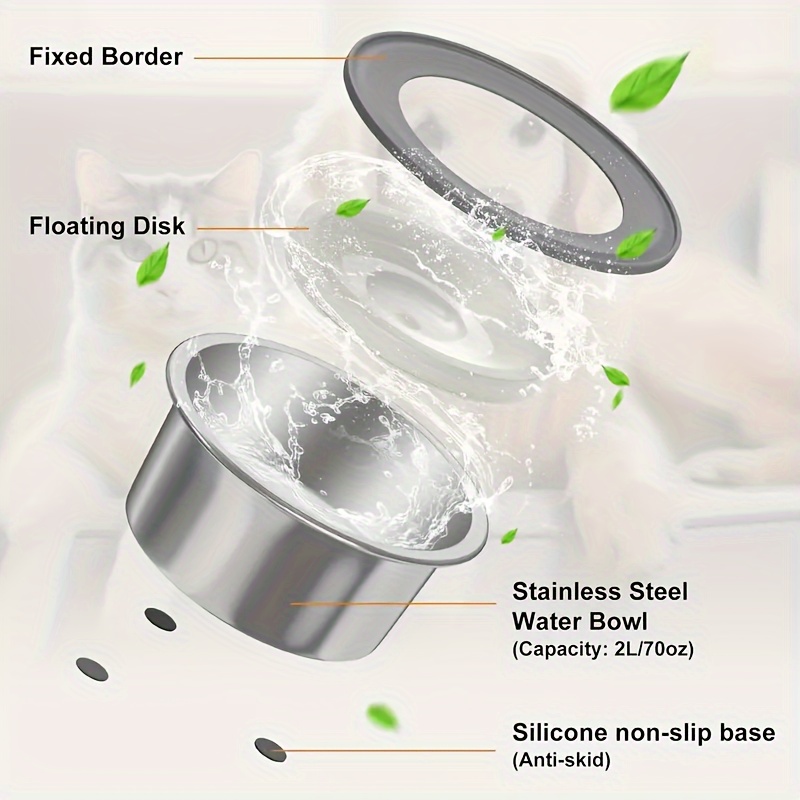 No Spill Dog Water Bowl 70oz Stainless Steel Slow Water Feeder with Floating Disk Anti Splash for Large Dogs