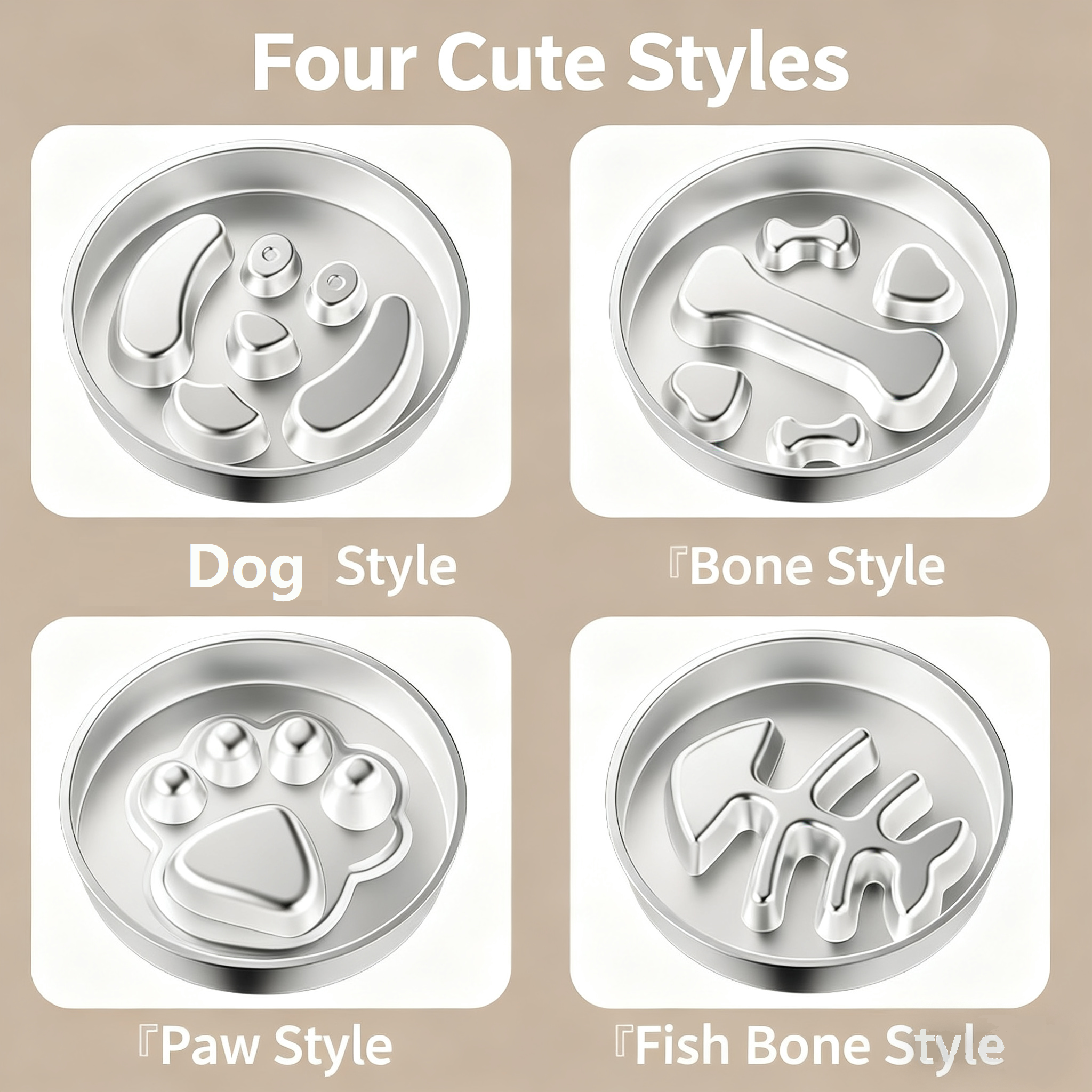 New Product 304 Non-slip Dog Cat Bowl Stainless Steel Slow Feeder Anti-overturning Pet Food Basins
