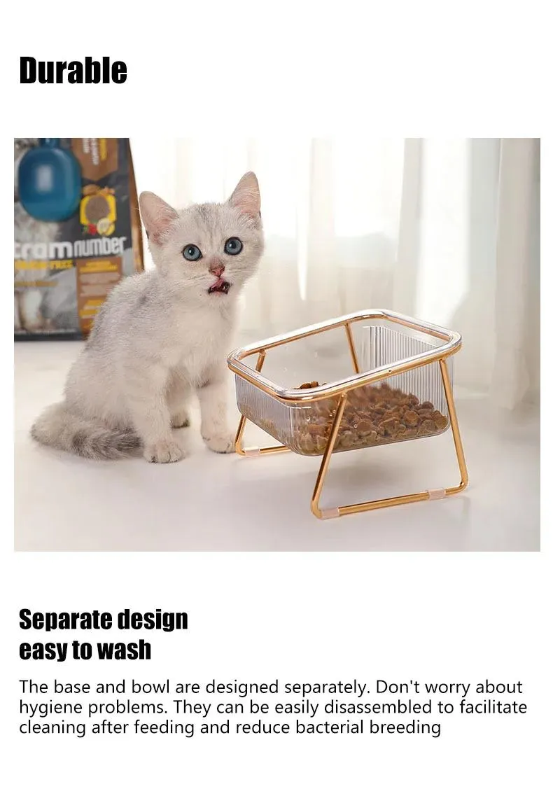 Removable 15 Tilted Elevated Pet Cat Dog Food and Water Bowls Set with Iron Stand