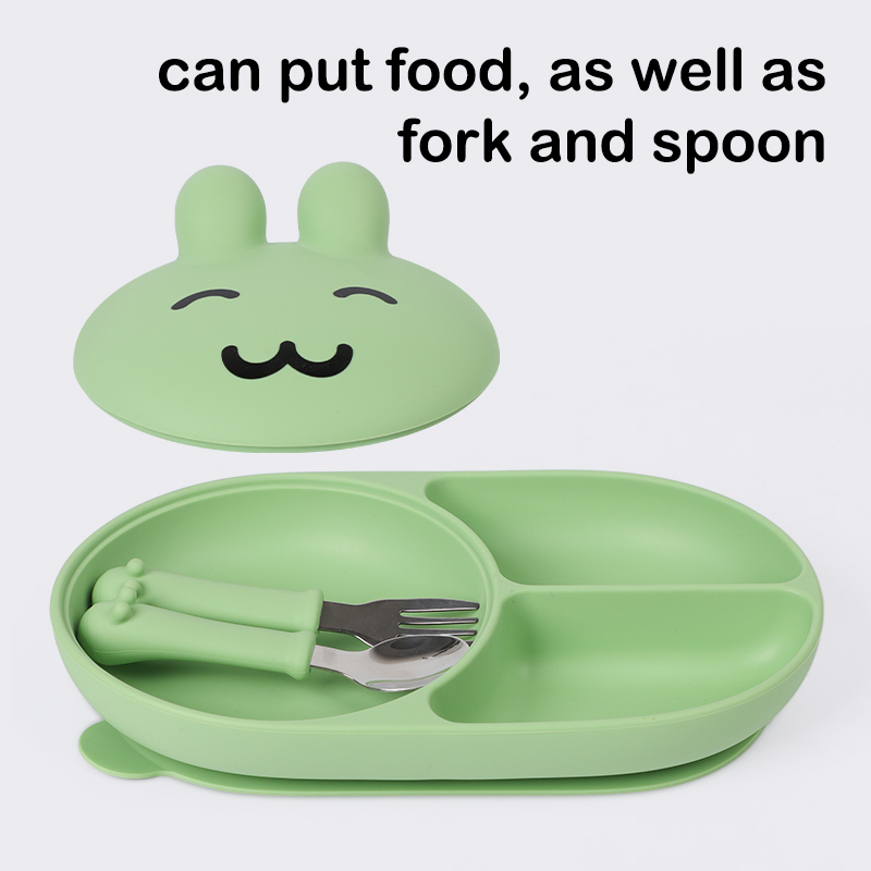 Customize Baby Feeding Set Divided Plates Bowl with Suction Silicone Baby Plates for Toddler Plato De Silicona Para Bebe