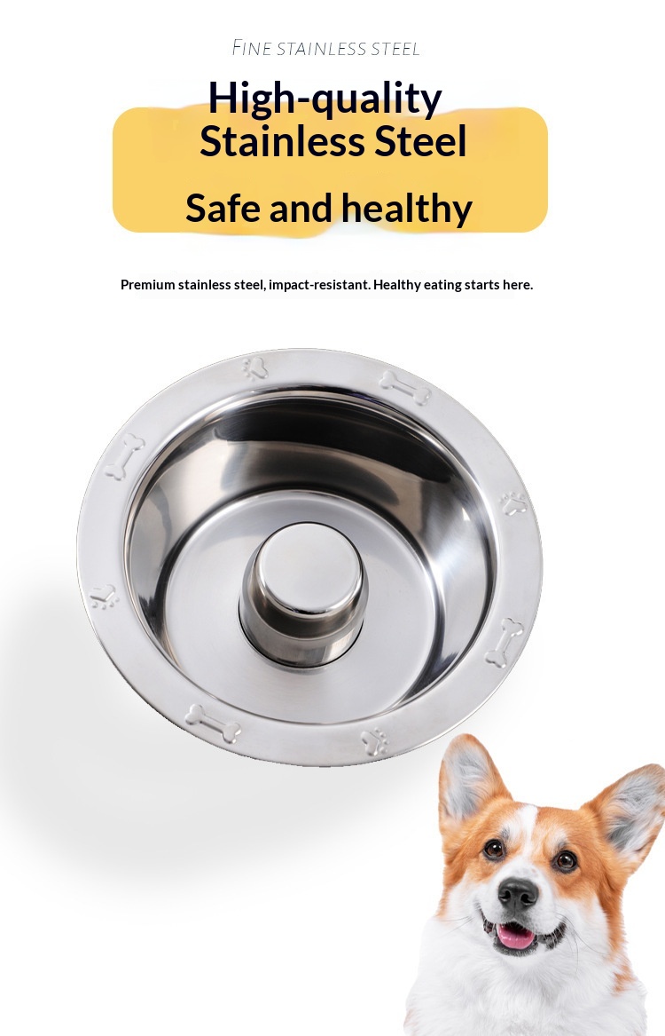 Stainless Steel Slow Feed Dog Bowl for Fast Eating Large Breed Metal Slow Feeder Dog Bowl Fits in Large Neater Feeders for Puppy
