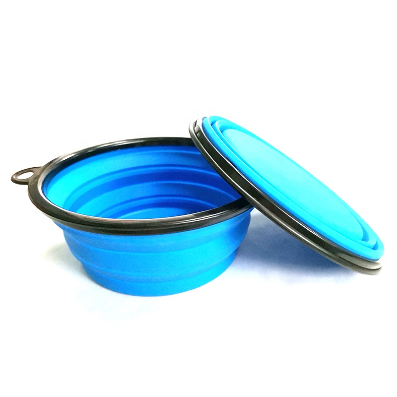 Portable Silicone Pet Bowl Silicone Slow Feeder Collapsible Sublimation Dog Bowl White Non Slip Folding Dog Bowl With Lid