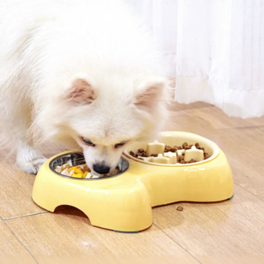 Pet Bowls Feeders Portable Eco-Friendly Modern Stainless Steel Rounded Two-in-One Slow Feeding Anti-Choking Outdoor Small