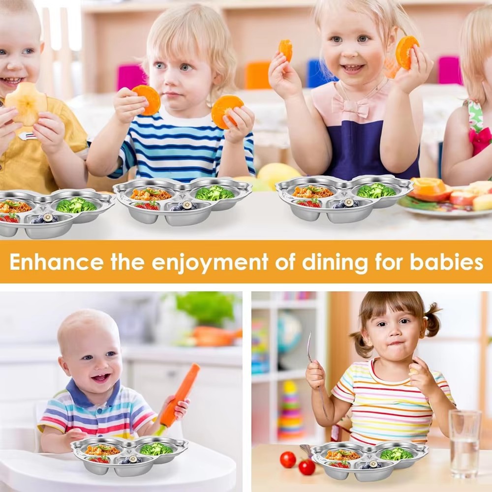 Stainless Steel Divided Kids Square Dinner Lunch Dining Plates