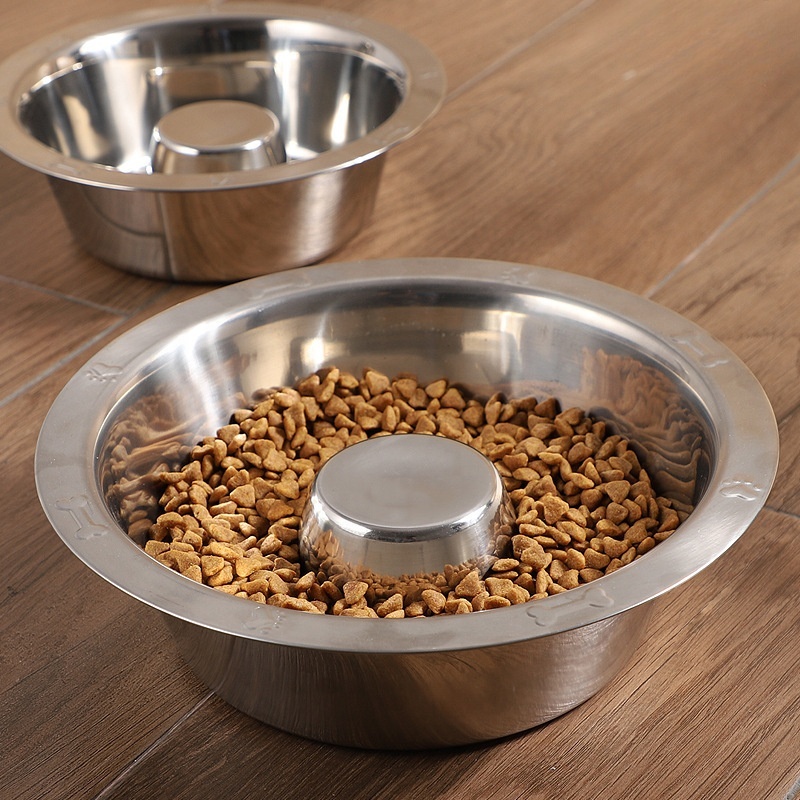 Stainless Steel Slow Feed Dog Bowl for Fast Eating Large Breed Metal Slow Feeder Dog Bowl Fits in Large Neater Feeders for Puppy