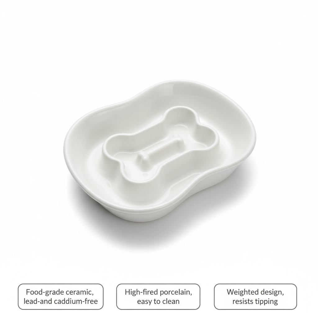 Ceramic Slow Feeder Bowl Dog Bowl for Small Pets, Non-Slip Design