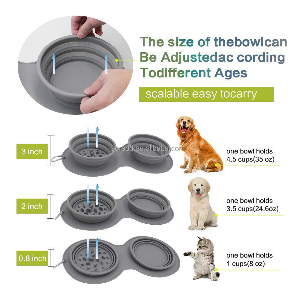 Factory Price Portable Anti-choking Collapsible 2 Combination Bowl Pet Dog Food Water Feeding Slow Feeder Travel Bowl