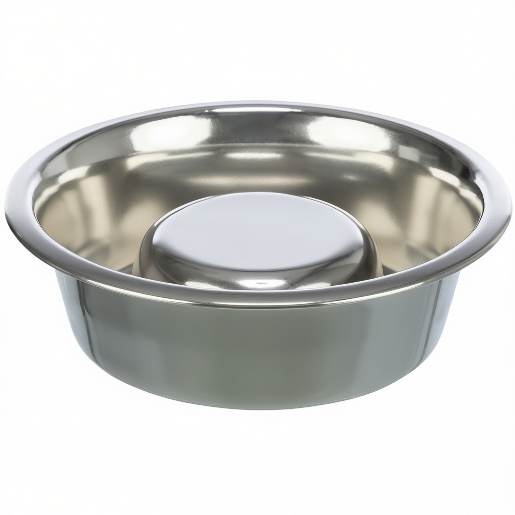 Stainless Steel Slow Feeding Pet Bowl 0.6 L Diameter 17 Cm For Dogs And Cats