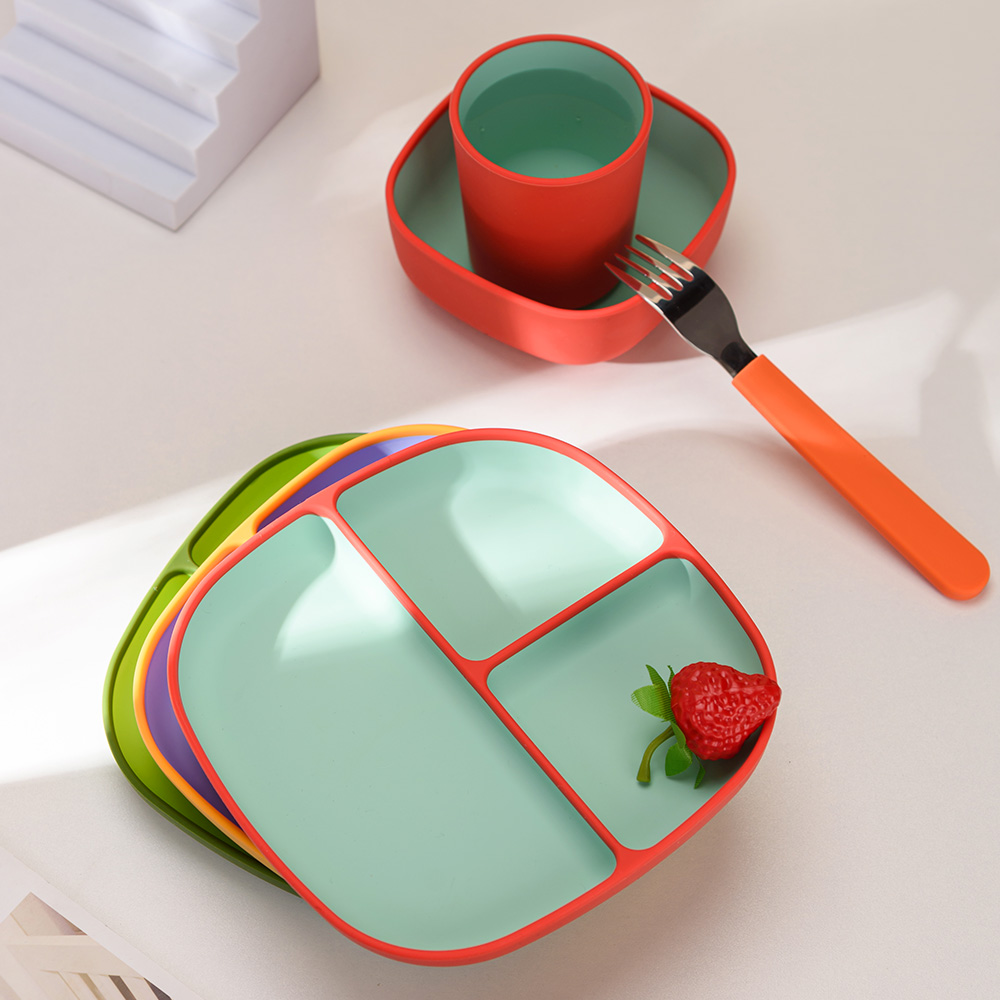 BPA Free Multi-functional Silicone Plates Divided Design Set Silicone Plates Divided Design for Babies Toddlers