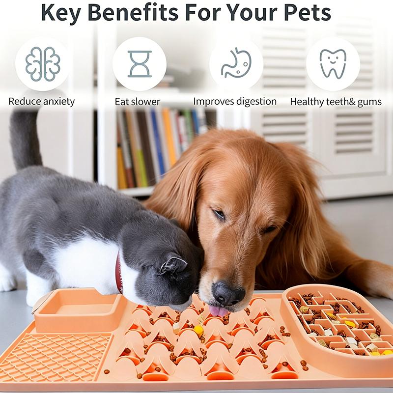 Customized Durable 4 in 1 Silicone Slow Feeder Food Mat Pet Cat Dog Silicone Lick Mat for Anxiety Relief