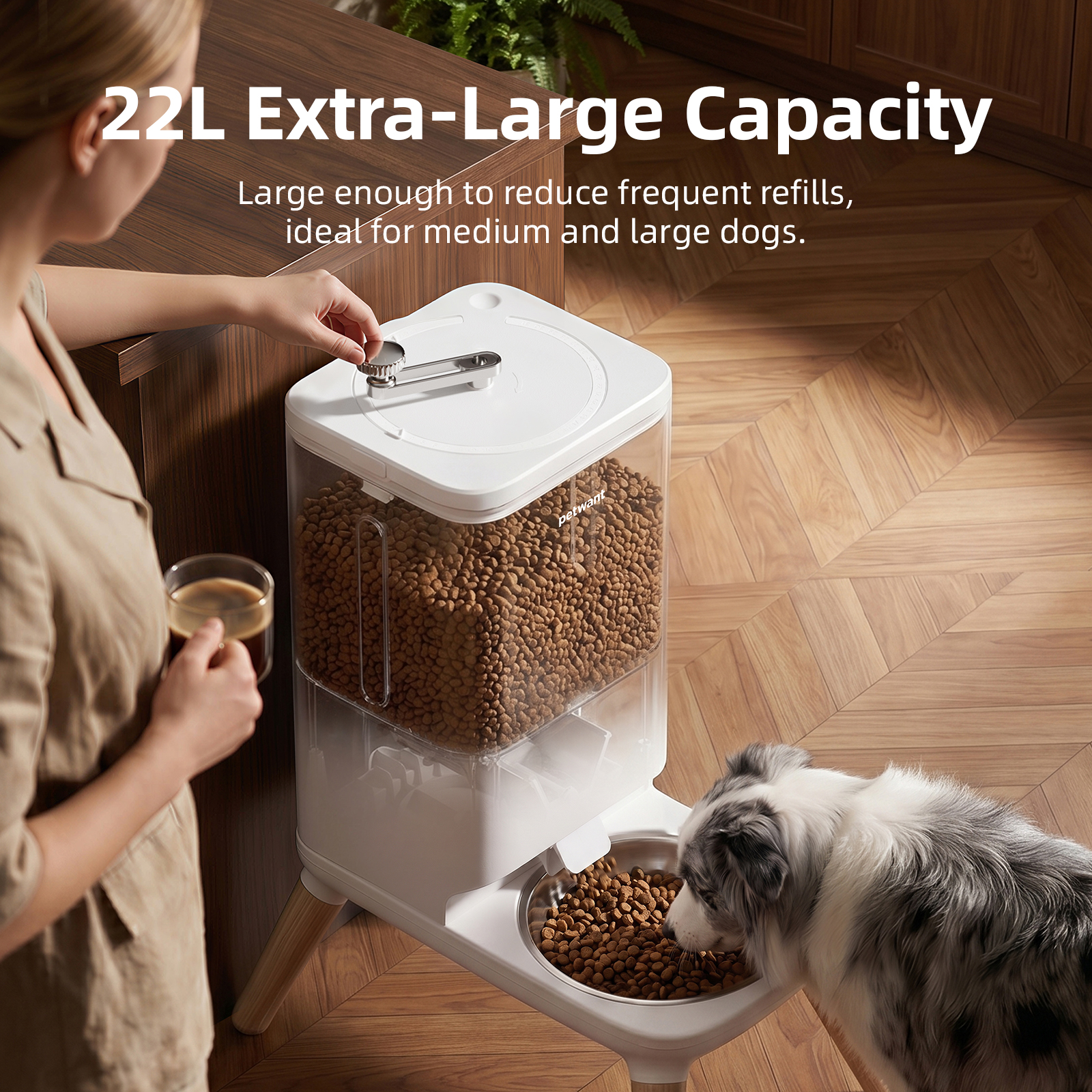 Petwant Automatic Modern Solid Dog Feeder For Medium 22L Large Dogs With Large Capacity Pet Food Dispenser Pet Food Bowl