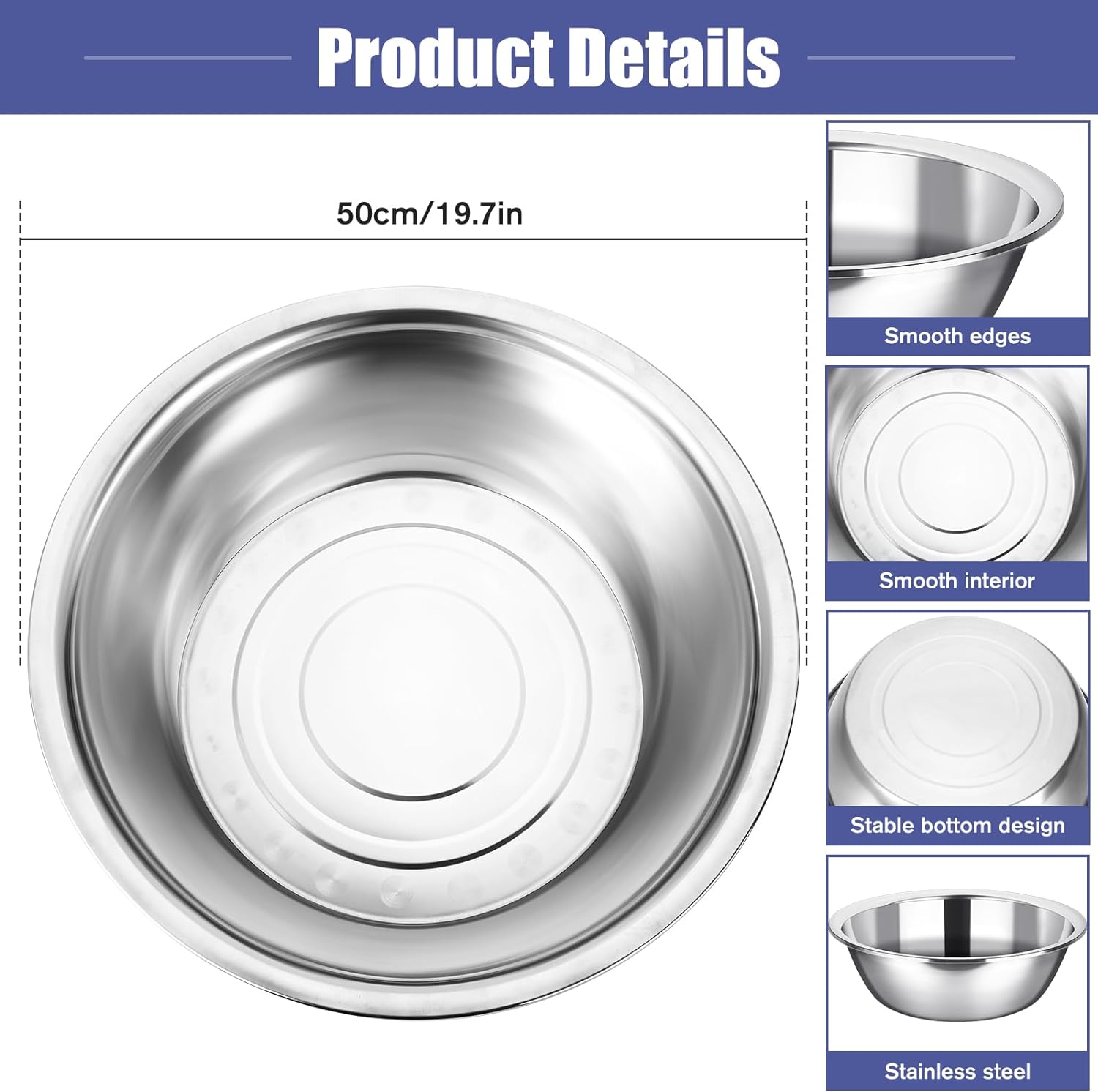 45cm 50cm 55cm 60cm 70cm 80cm Restaurant Washing Deep Large Metal Basin Bowl Stainless Steel Mixing Bowl Set