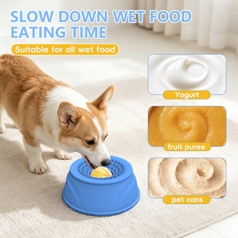 Portable 2 in 1 Slow Feeder Dog Bowls Silicone Anti-Slip Lick Toy