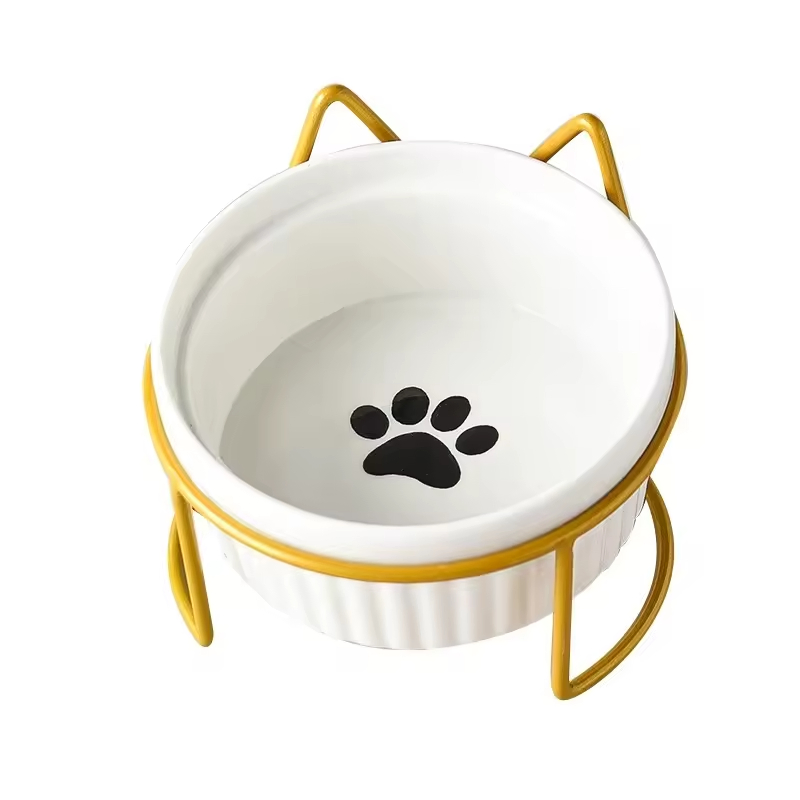 Ceramic Pet Feeding Bowl for Cats Dogs with Stand Tilted