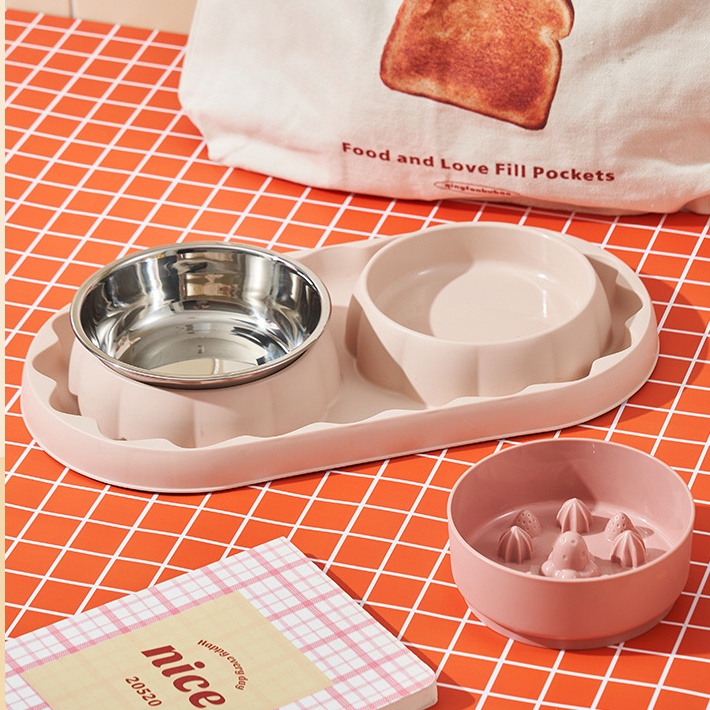 Stainless Steel Two-in-One Pet Food and Water Bowls with Slow Feeding Design for Cats and Dogs