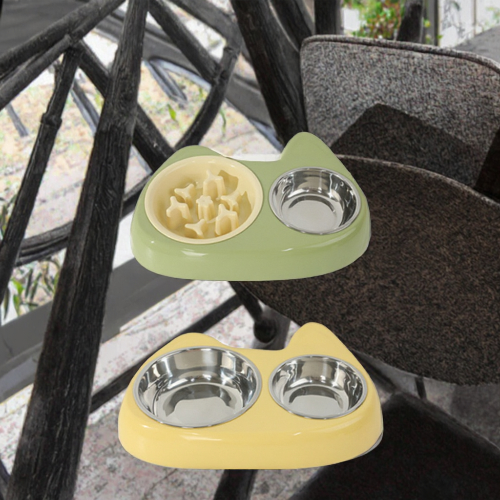 Portable Eco-Friendly Stainless Steel Rounded Shape Two-in-One Slow Feeding Anti-Choking Cat Bowl for Small Animals
